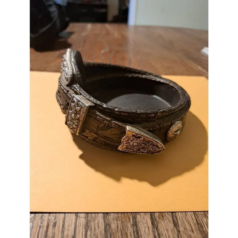 Western style pillar candle holder belt silver bull medallions resin Farmhouse